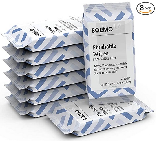 Amazon Brand – Solimo Flushable Adult Toilet Wipes, Fragrance Free, 336