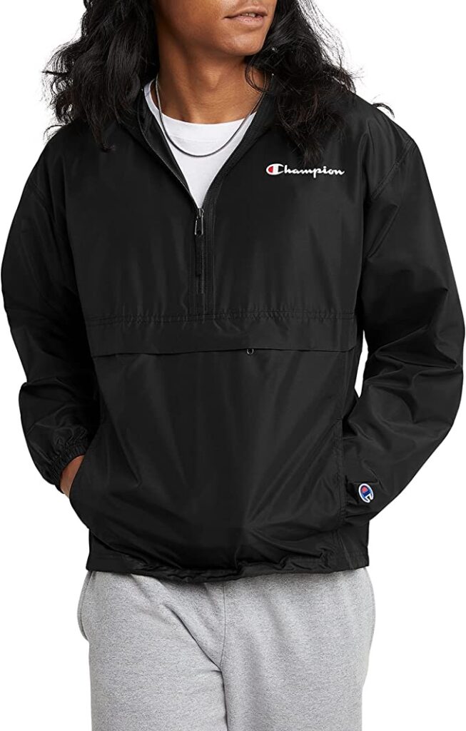 Champion mens Packable Recycled Windbreaker Jacket, Wind and WaterResistant Hooded Jacket Only