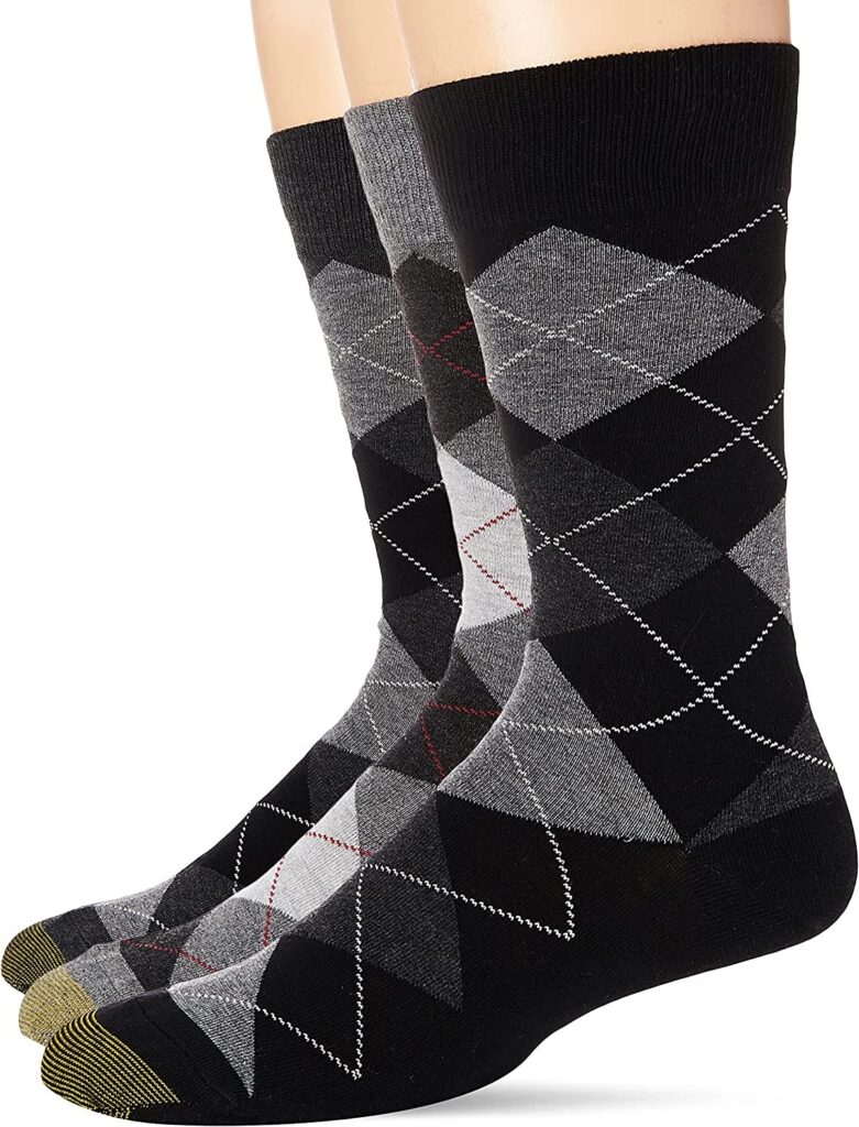 Gold Toe Men's Carlyle Argyle Crew Socks, 3Pairs, Black Grey Argyle