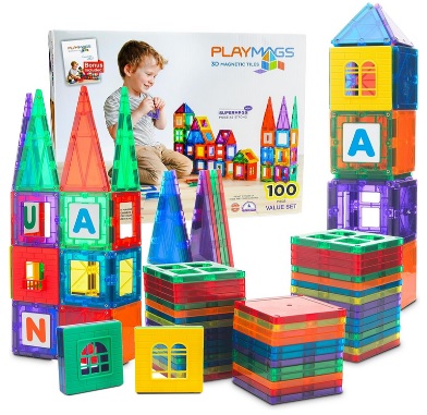 Playmags Magnetic Tiles, Magnetic Building Bricks, Playmags Exclusive  Magnetic Blocks, Skill Development, Ages 3+ (Big Bricks Tiles)