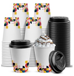 Disposable Coffee Cups with Lids 12 oz (100 Pack) - To Go Coffee Cups for  Hot 