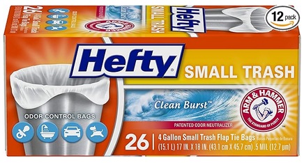 Hefty Flap Tie Small Trash Bags - Clean Burst, 4 Gallon, 312 Total