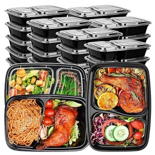 ElvesHome meal prep container 3 compartment, 50 pack meal prep containers  with lids, large food storage container 34oz reusable plastic