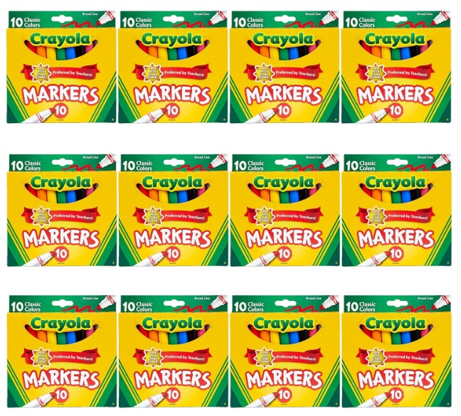 Crayola Broad Line Markers Bulk, 12 Marker Packs with 10 Colors Only ...