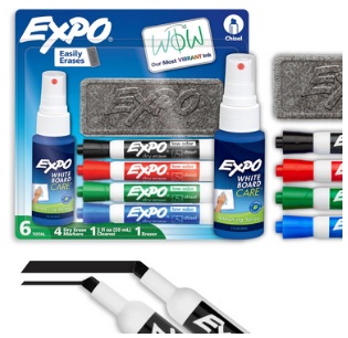 thumbnail image 2 of Expo Low-Odor Dry-Erase Marker, Eraser & Cleaner Kit, Chisel/Fine, 12-Piece Set 2 of 10