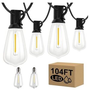 Outdoor String Lights 104ft St38 Patio Lights With 52 Edison Led Bulbs 