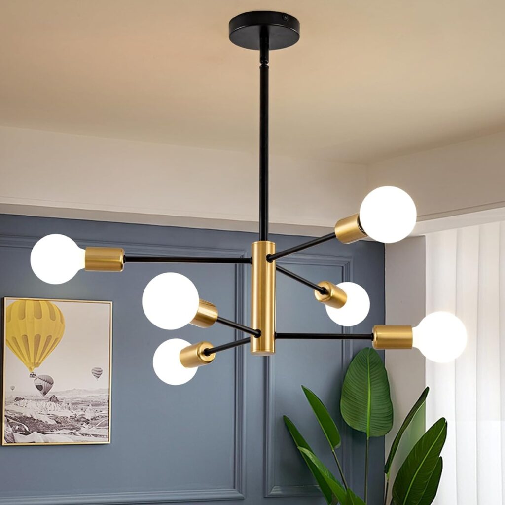 22 Inch Sputnik Ceiling Light Fixture, 6-Light Sputnik Chandelier with ...