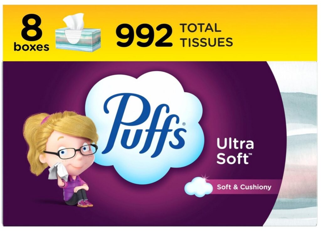 Puffs Ultra Soft or Lotion Tissue, 8 Family Boxes, 124 Facial Tissues ...
