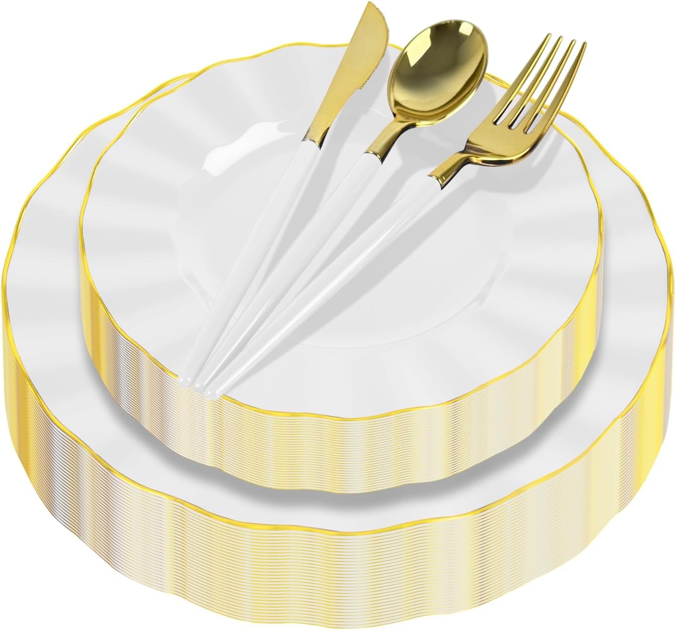 150Pcs Plastic Plates with Gold Rim,Heavy Duty White Plates for 30 ...