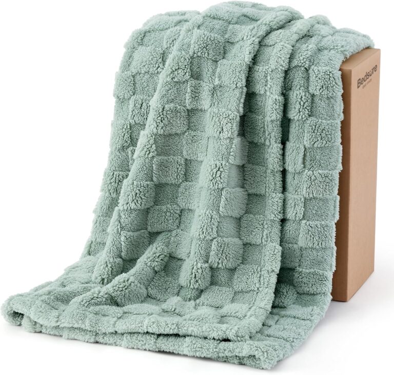 Bedsure Checkered Fleece Throw Christmas Blanket Gift, Sage Green, 50