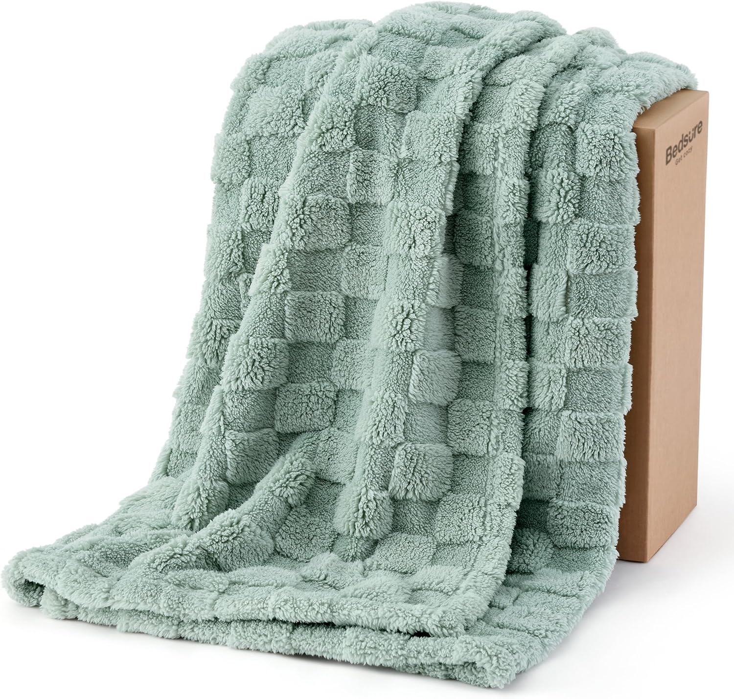 Bedsure Checkered Fleece Throw Christmas Blanket Gift, Sage Green, 50